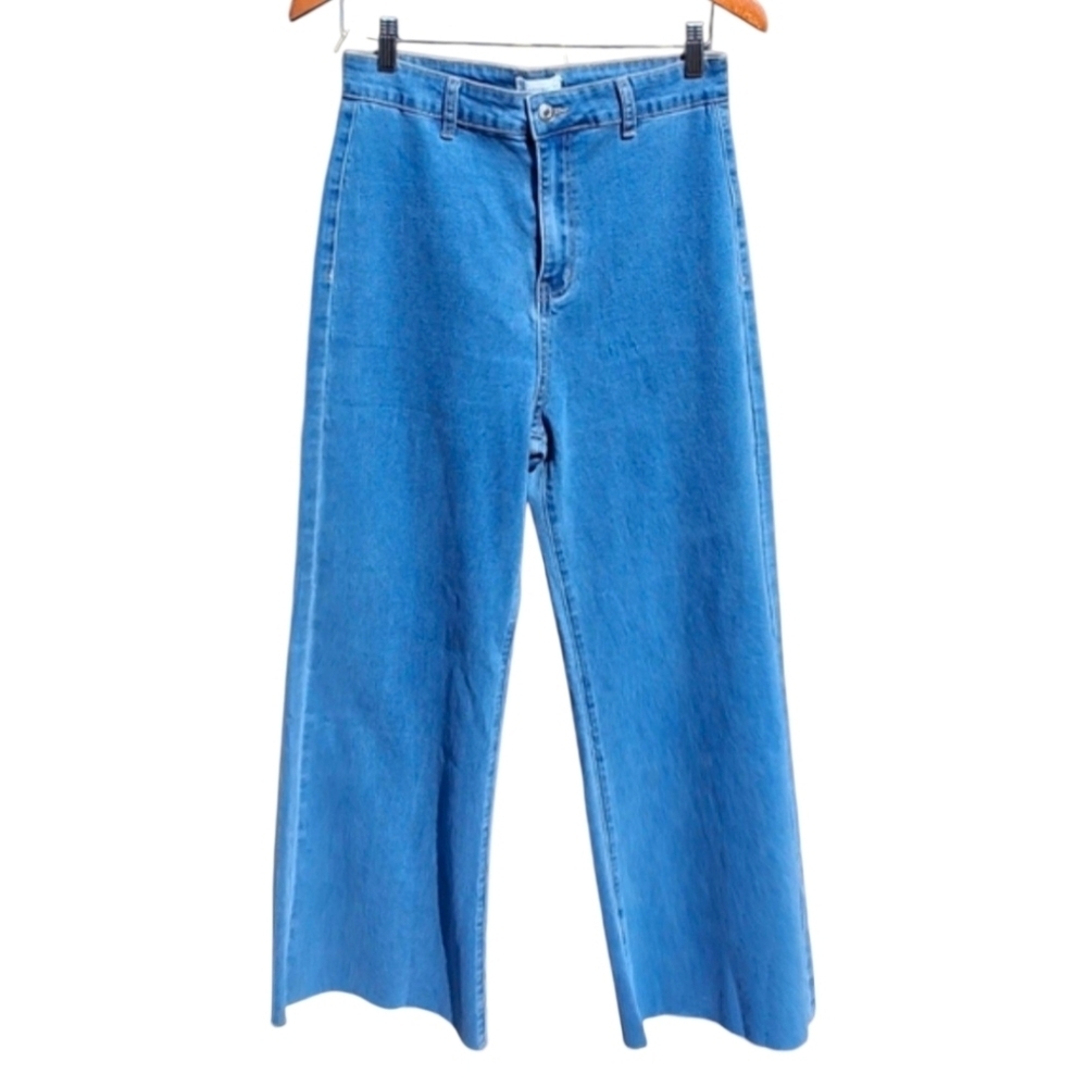 Annie Wear High Rise Wide Leg Stretchy Cropped Denim Blue Jeans Women Size Large